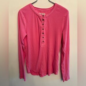 Free People We the Free Hot Pink Jaimie Ribbed Henley top size XL